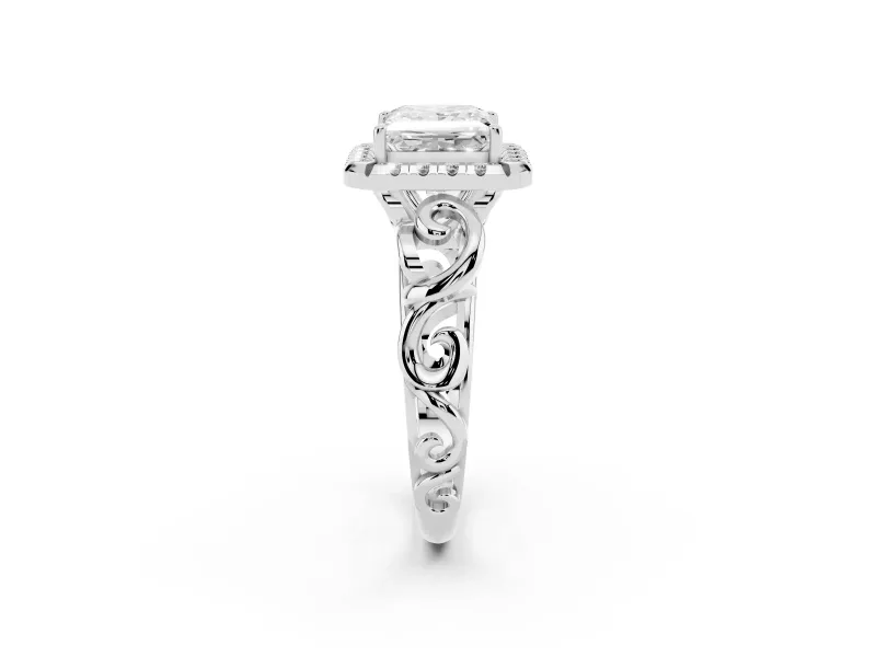 Princess Cut Diamond Halo Ring Set in Platinum with Scrollwork Band and Prong Setting