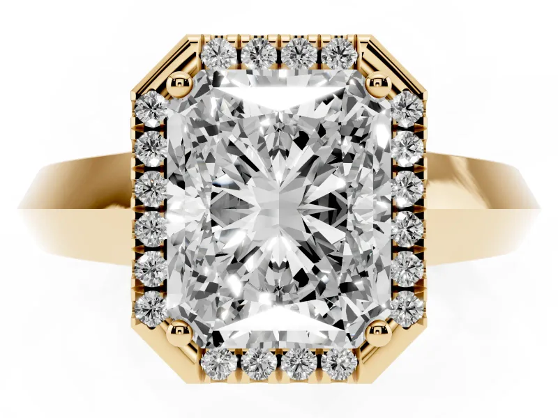 Radiant Cut Halo Engagement Ring Setting | Knife-Edge Band | Yellow Gold