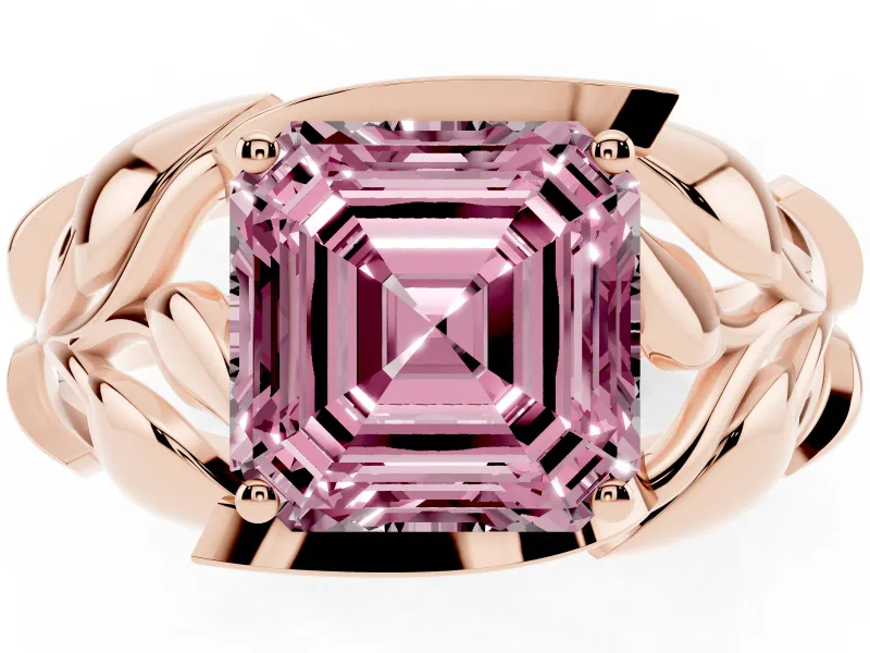 Asscher Cut Leaf Bypass Engagement Ring Setting for a Fancy Pink Lab-Grown Diamond | Rose Gold