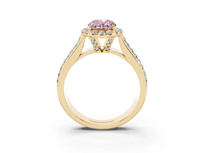 Oval Pavé Engagement Ring Setting for a Fancy Pink Lab-Grown Diamond | Wide Three-Row Band | Yellow Gold