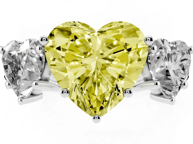 Fancy Yellow Heart Cut Diamond Three-Stone Ring Set in Silver with Pavé Band