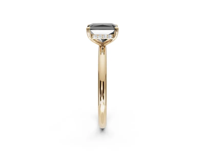 Radiant Cut Hidden Halo Engagement Ring Setting for a Black Center | Thin Plain Band | Yellow Gold