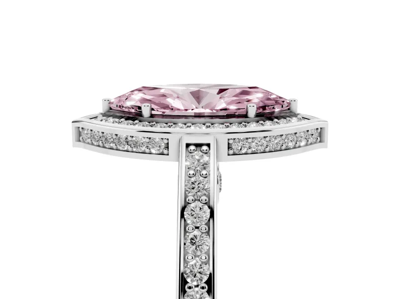 Marquise Sectioned Halo Engagement Ring Setting for a Fancy Pink Lab-Grown Diamond | White Gold
