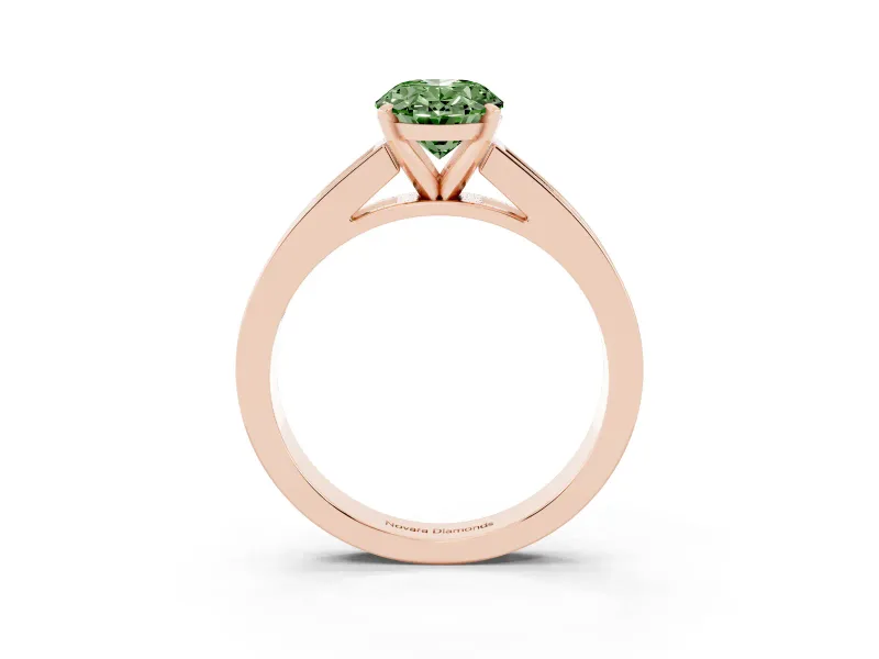Fancy Green Oval Cut Diamond Solitaire Ring Set in Rose gold with Channel-Set Band and Prong Setting