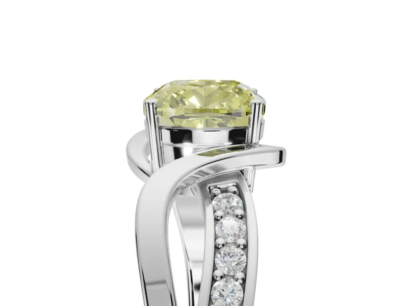 Cushion Cut Bypass Engagement Ring Setting for a Fancy Yellow Lab-Grown Diamond | Sterling Silver - Design NV-24814