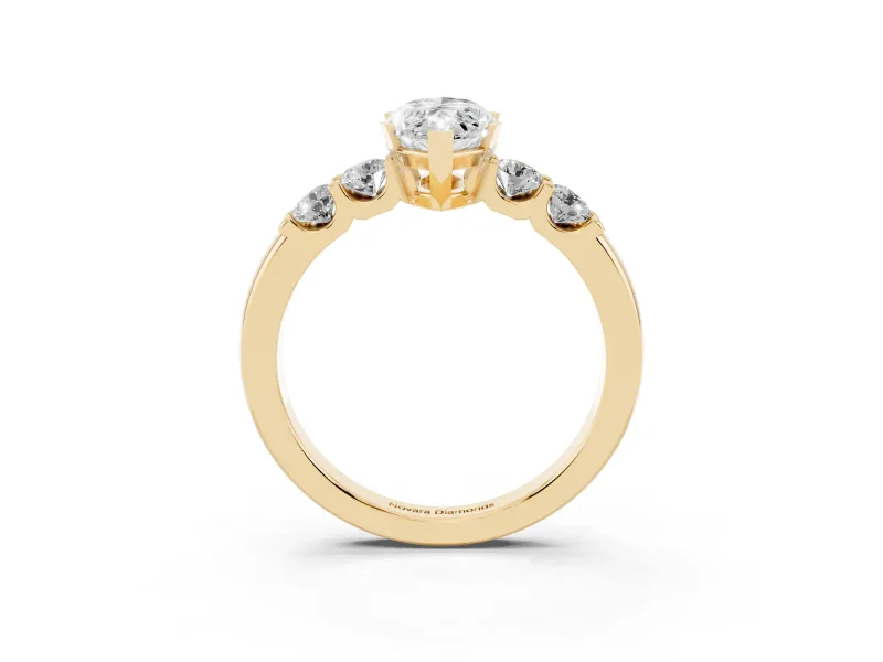 Marquise Cut Diamond Five-Stone Prong Set Engagement Ring Set in Yellow gold with Channel Band