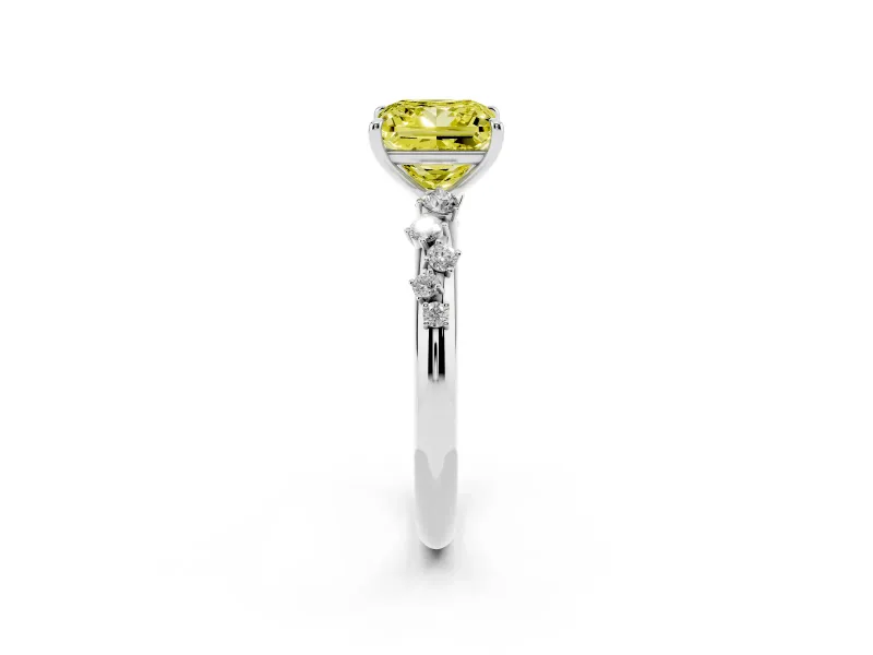 Fancy Yellow Princess Cut Diamond Cluster Solitaire Ring Set in Platinum with Prong Setting