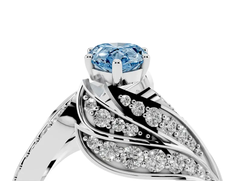 Fancy Blue Pear Cut Diamond Solitaire Ring Set in Platinum with Layered Twist Pavé Band