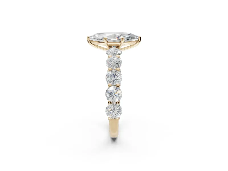 Marquise Side Stone Engagement Ring Setting | Scalloped Prong Accents | Yellow Gold