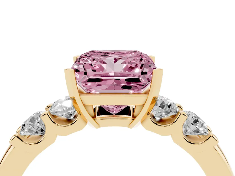 Princess Cut Five Stone Engagement Ring Setting for a Fancy Pink Lab-Grown Diamond | Yellow Gold