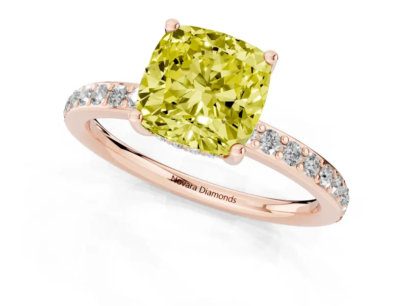 Cushion Cut Hidden Halo Engagement Ring Setting for a Fancy Yellow Lab-Grown Diamond | Rose Gold