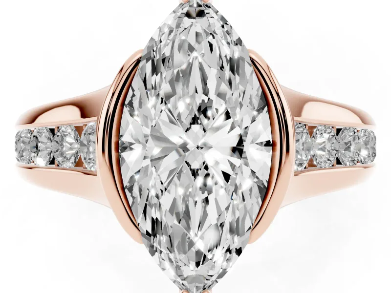 Marquise Half Bezel Solitaire Engagement Ring Setting | Graduated Channel Band | Rose Gold