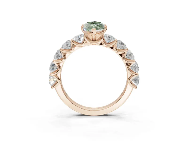 Marquise Side Stone Engagement Ring Setting for a Fancy Green Lab-Grown Diamond | Scalloped Prong Accents | Rose Gold