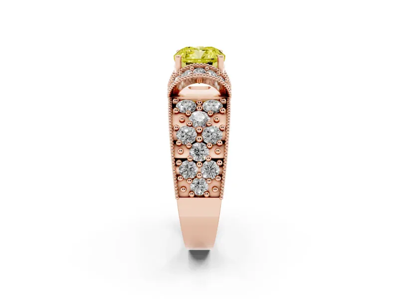 Cushion Cut Vintage Pave Engagement Ring Setting for a Fancy Yellow Lab-Grown Diamond | Milgrain Edges | Rose Gold