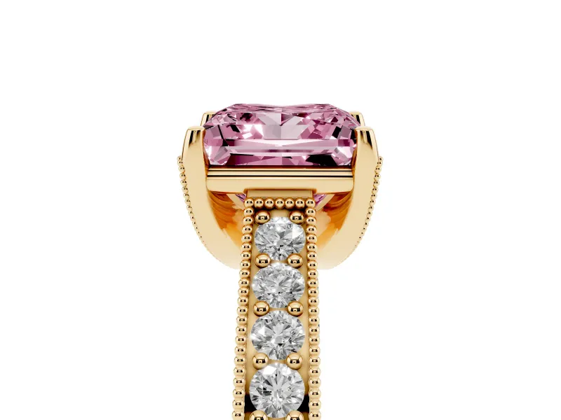 Princess Cut Hidden Halo Engagement Ring Setting for a Fancy Pink Lab-Grown Diamond | Milgrain Pave | Yellow Gold