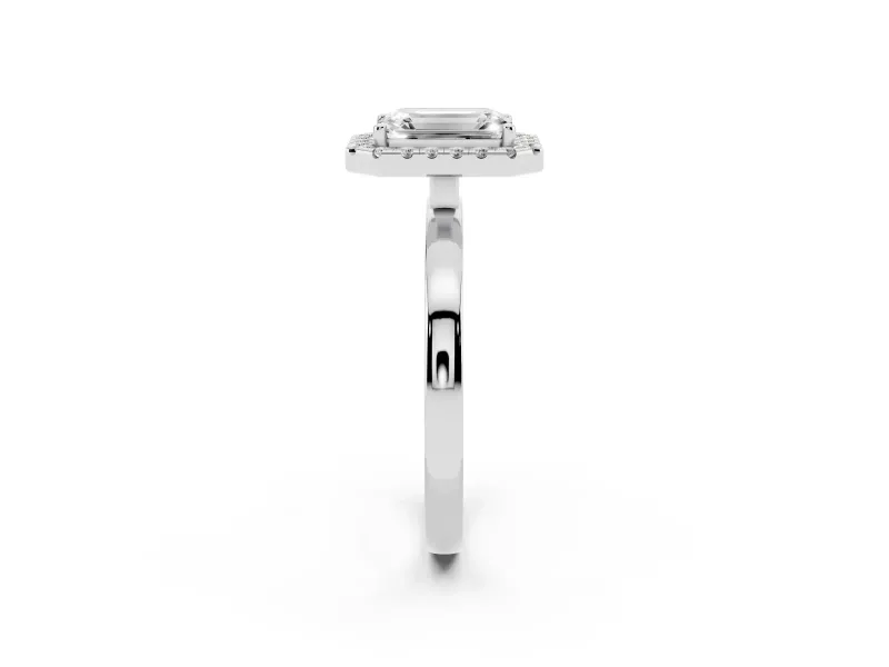 Emerald Cut Thin Halo Engagement Ring Setting | Plain Polished Band | Sterling Silver