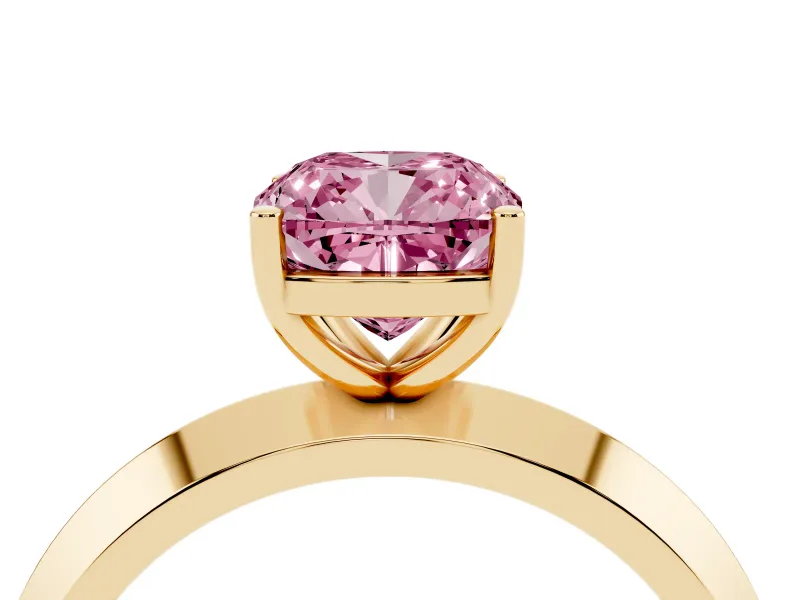 Cushion Cut Knife-Edge Engagement Ring Setting for a Fancy Pink Lab-Grown Diamond | Yellow Gold