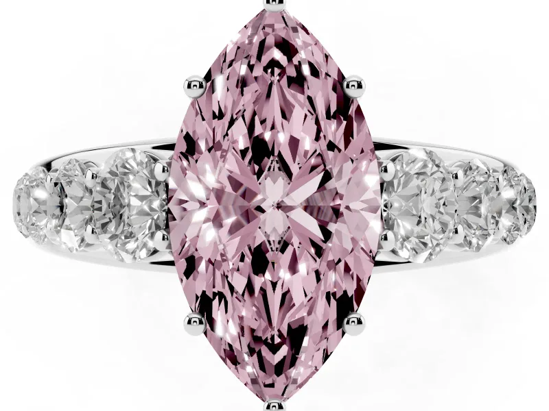 Marquise Graduated Side Stone Engagement Ring Setting for a Fancy Pink Lab-Grown Diamond | Flat Top Band | Platinum