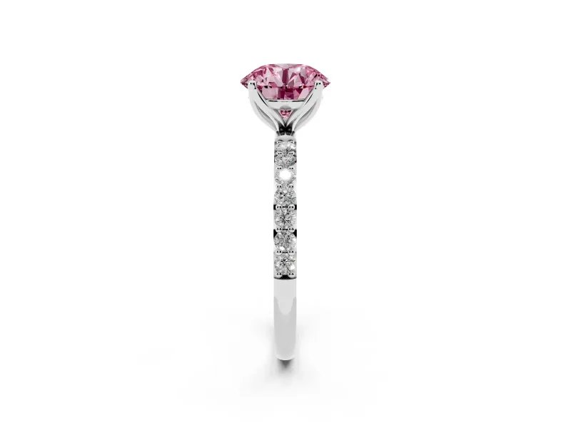 Round Pave Engagement Ring Setting for a Fancy Pink Lab-Grown Diamond | Slim Band | Platinum