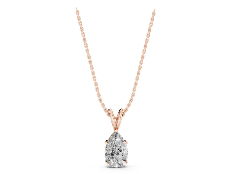 Pear-Shaped Lab-Grown Diamond Solitaire Pendant Necklace | Split V Bail | Rose Gold