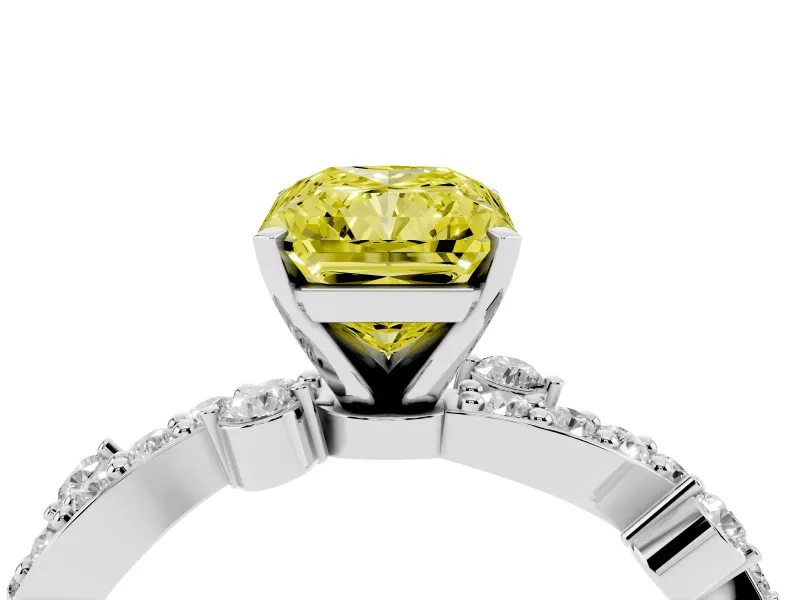 Fancy Yellow Radiant Cut Diamond Solitaire Twisted Band Set in Platinum with Pavé Setting