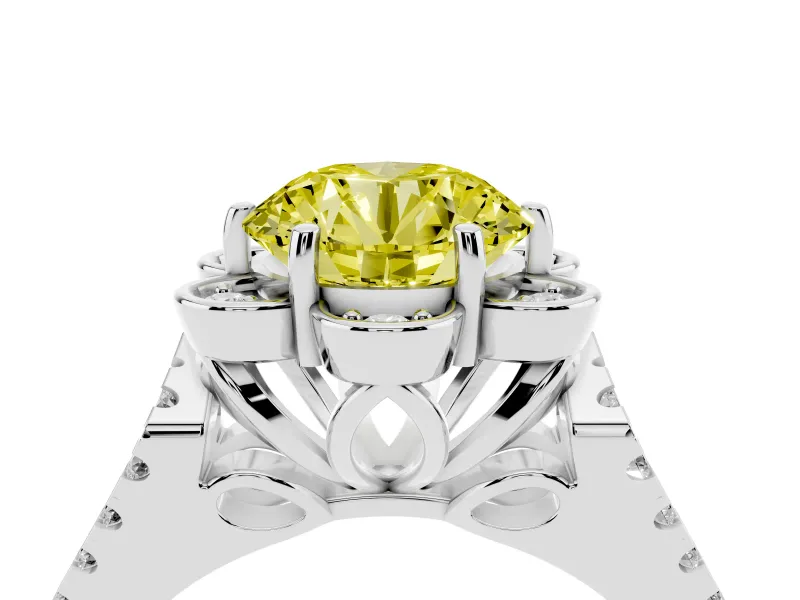 Round Petal Frame Floral Halo Engagement Ring Setting for a Fancy Yellow Lab-Grown Diamond | Pavé Split Shank | Platinum