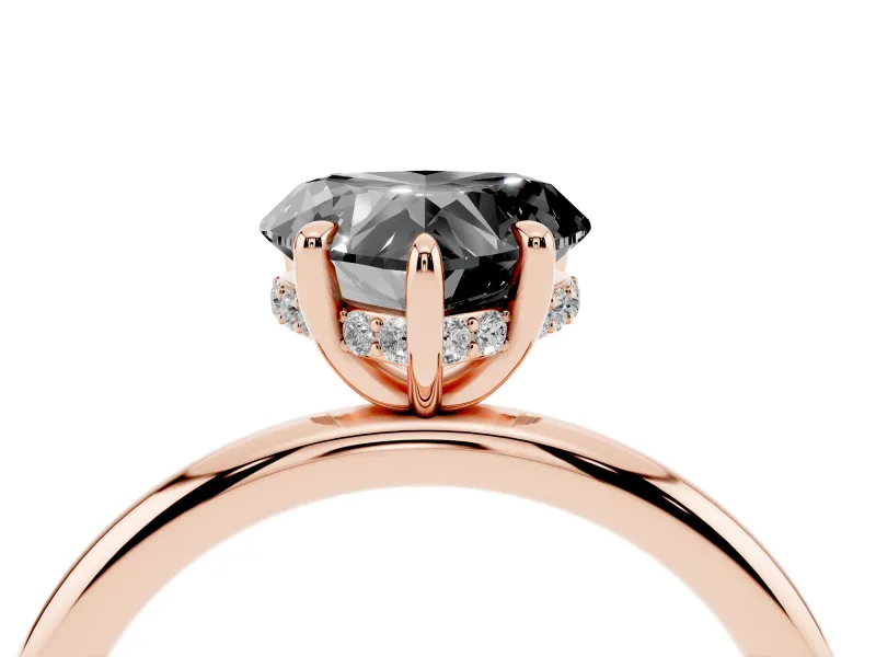 Fancy Black Heart Cut Diamond Solitaire Ring Set in Rose gold with Thin Band and Prong Setting