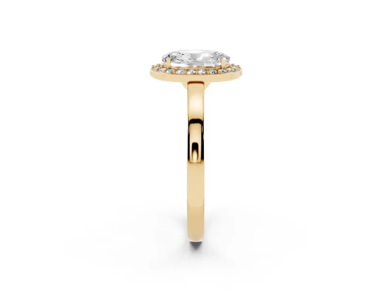 Oval Cut Diamond Halo Ring Set in Yellow gold with Solitaire Band and Prong Setting