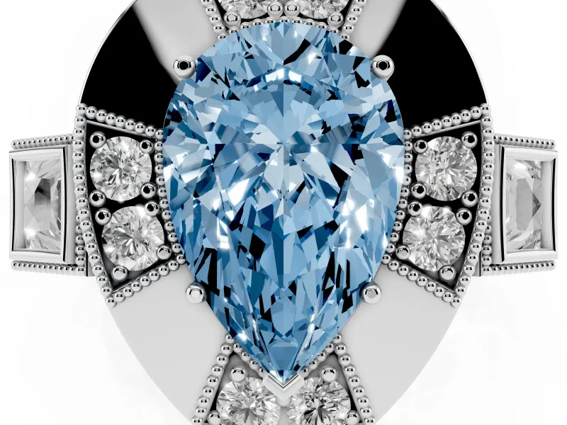 Fancy Blue Pear Cut Diamond Milgrain Halo Ring Set in White gold with Split Shank