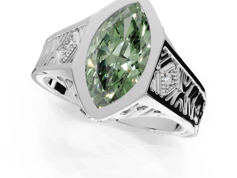 Marquise Vintage Bezel Engagement Ring Setting for a Fancy Green Lab-Grown Diamond | Engraved Band | White Gold