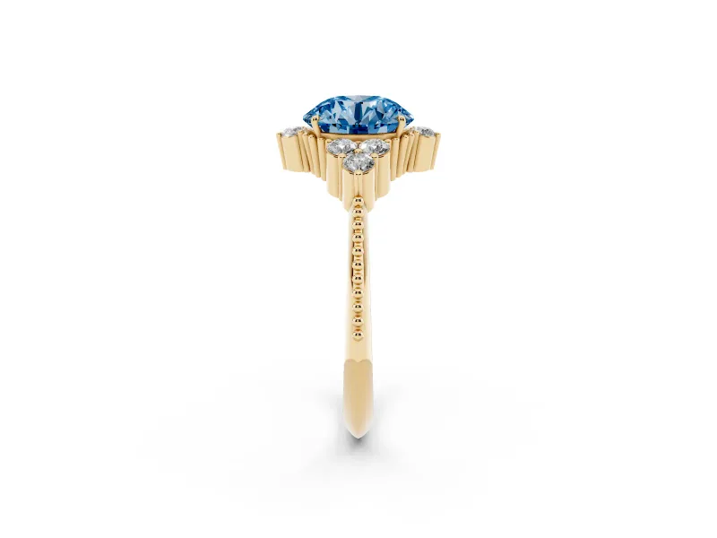 Round Cluster Engagement Ring Setting for a Fancy Blue Lab-Grown Diamond | Yellow Gold