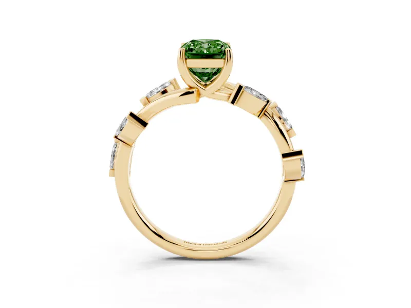 Radiant Cut Twisted Vine Engagement Ring Setting for a Fancy Green Lab-Grown Diamond | Yellow Gold
