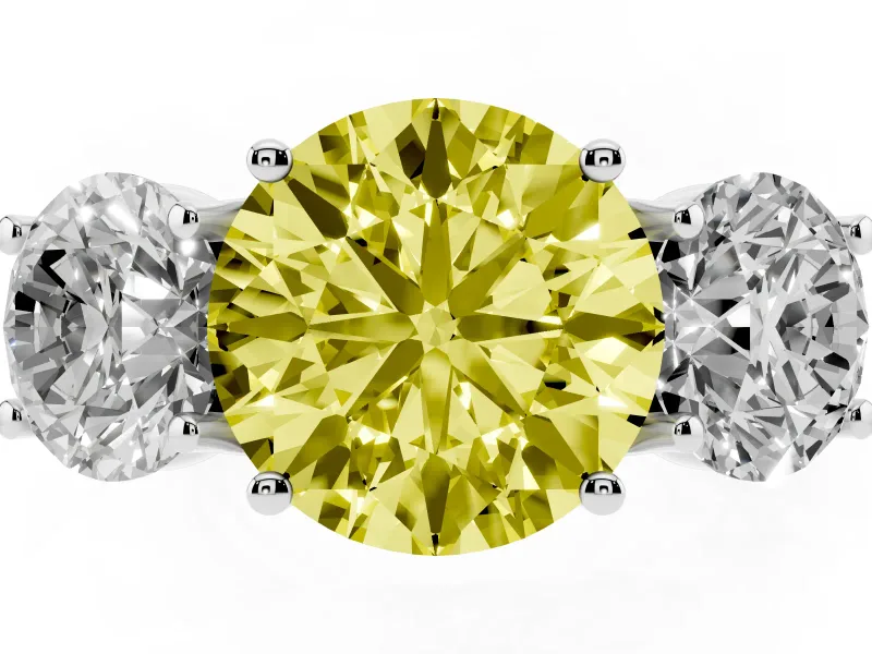 Round Three Stone Engagement Ring Setting for a Fancy Yellow Lab-Grown Diamond | Accented Shoulders | Platinum