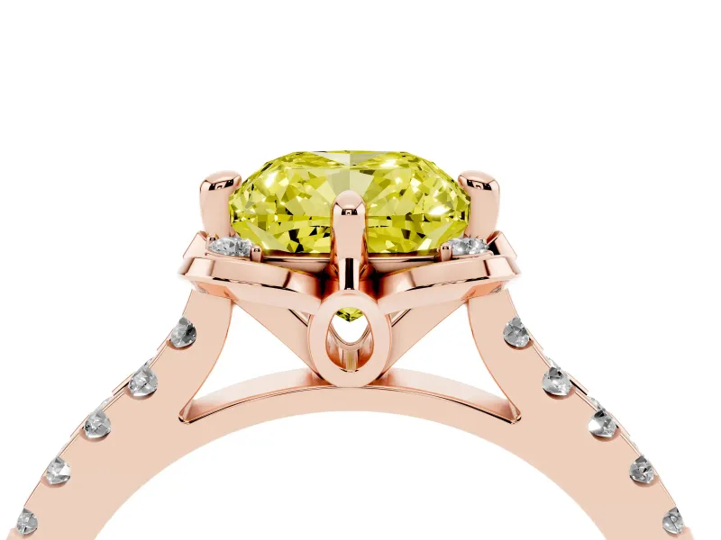 Cushion Cut Floral Petal Engagement Ring Setting for a Fancy Yellow Lab-Grown Diamond | Petal Accents | Rose Gold