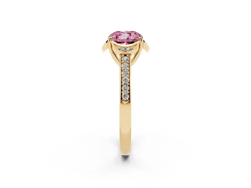 Cushion Cut Floral Pavé Engagement Ring Setting for a Fancy Pink Lab-Grown Diamond | Yellow Gold