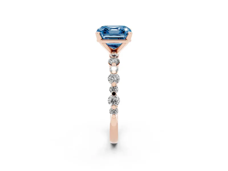 Asscher Cut Pavé Solitaire Engagement Ring Setting for a Fancy Blue Lab-Grown Diamond | Rose Gold