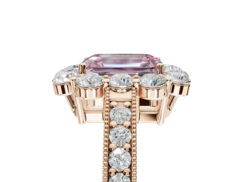 Emerald Cut Vintage Halo Engagement Ring Setting for a Fancy Pink Lab-Grown Diamond | Rose Gold