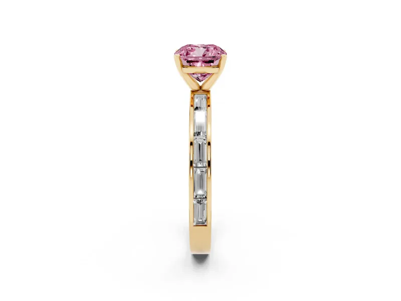 Cushion Cut Channel Set Engagement Ring Setting for a Fancy Pink Lab-Grown Diamond | Yellow Gold