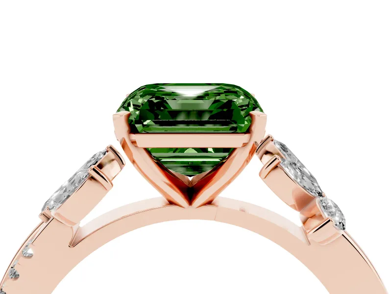 Asscher Cut Floral Vine Engagement Ring Setting for a Fancy Green Lab-Grown Diamond | Rose Gold