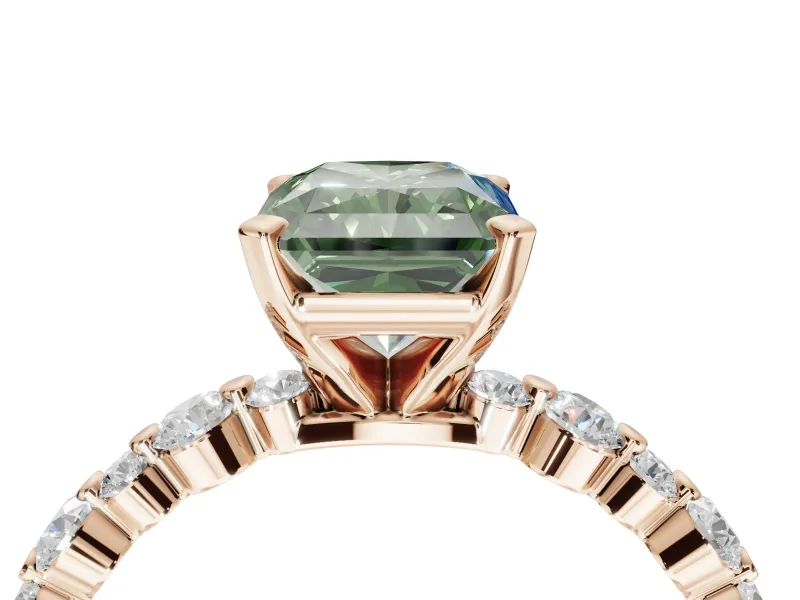 Radiant Cut Pavé Solitaire Engagement Ring Setting for a Fancy Green Lab-Grown Diamond | Alternating Accents | Rose Gold