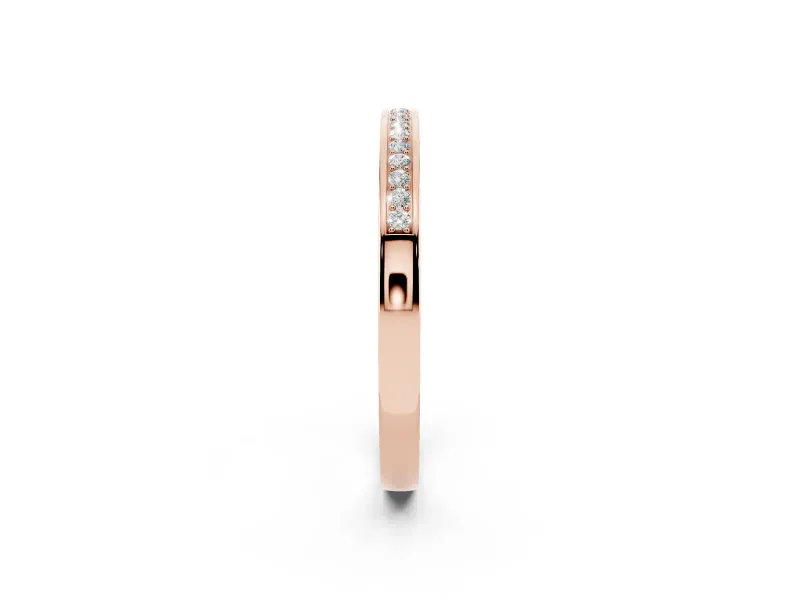 Round Lab-Grown Diamond Single Row Pavé Wedding Band | Raised Polished Rims | Rose Gold