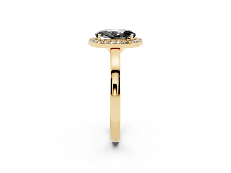 Fancy Black Oval Cut Diamond Halo Ring Set in Yellow gold with Solitaire Band and Prong Setting