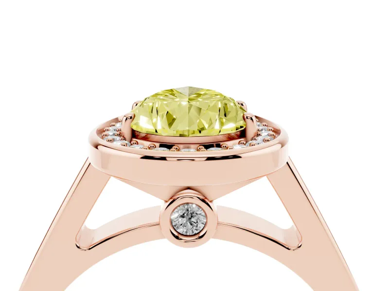 Pear-Shaped Rimmed Halo Engagement Ring Setting for a Fancy Yellow Lab-Grown Diamond | Rose Gold