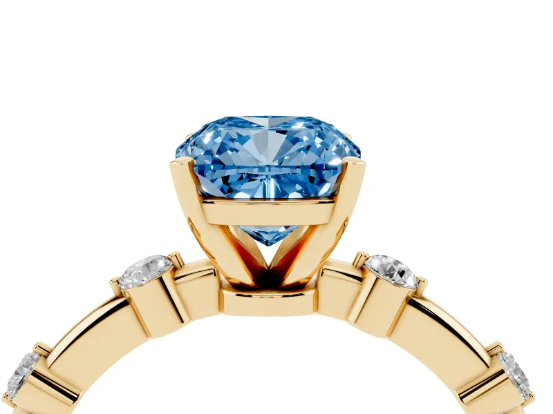 Cushion Cut Bar Set Engagement Ring Setting for a Fancy Blue Lab-Grown Diamond | Yellow Gold