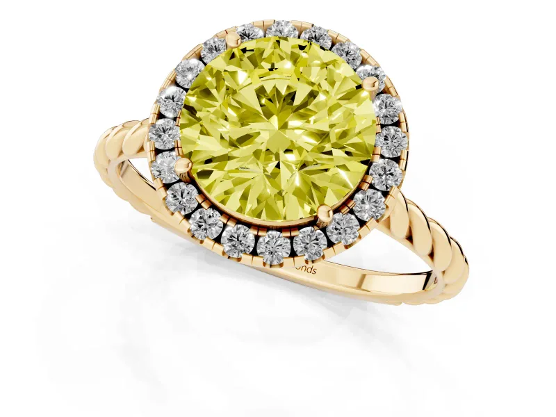 Round Rope Halo Engagement Ring Setting for a Fancy Yellow Lab-Grown Diamond | Yellow Gold