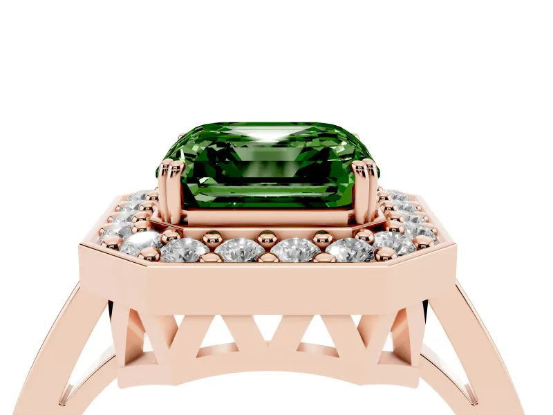 Asscher Cut Halo Engagement Ring Setting for a Fancy Green Lab-Grown Diamond | Polished Halo Rim | Rose Gold