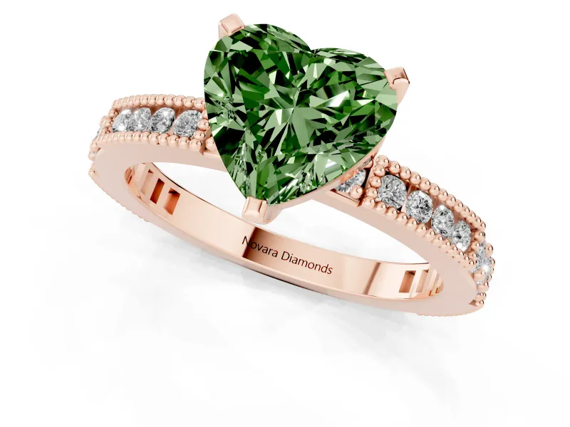 Heart-Shaped Vintage Pavé Engagement Ring Setting for a Fancy Green Lab-Grown Diamond | Rose Gold