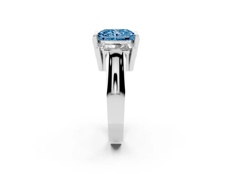 Radiant Cut Channel-Set Three Stone Engagement Ring Setting for a Fancy Blue Lab-Grown Diamond | Platinum