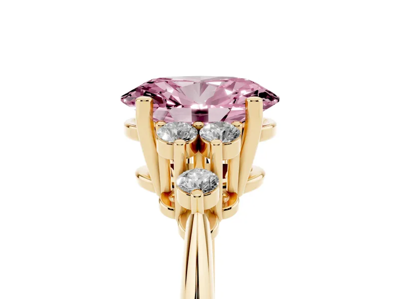 Oval Cluster Accent Engagement Ring Setting for a Fancy Pink Lab-Grown Diamond | Yellow Gold