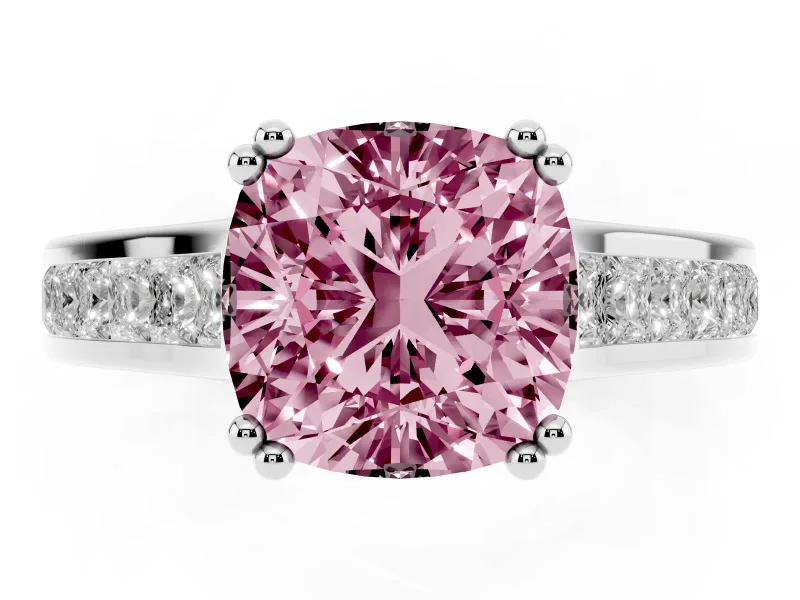 Cushion Cut Channel Engagement Ring Setting for a Fancy Pink Lab-Grown Diamond | White Gold - Design NV-24671